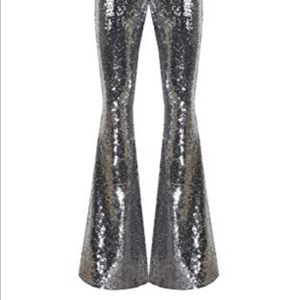Limited supply dead stock and Luxury glam silver sequin glitter bell bottoms